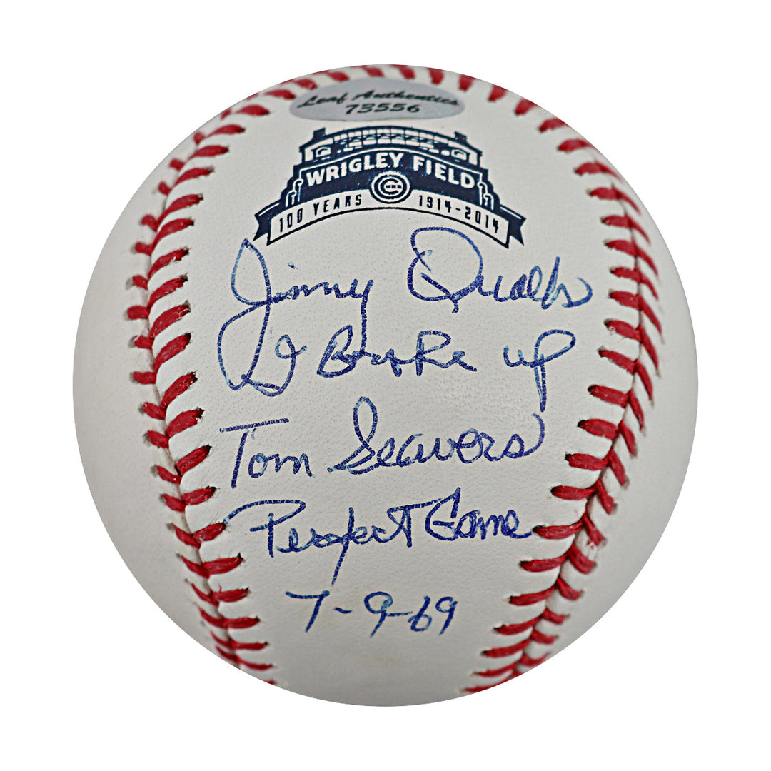 Jimmy Qualls  Chicago Cubs Autographed Signed Inscribed Wrigley 100 Years Logo Baseball (Leaf Auth)