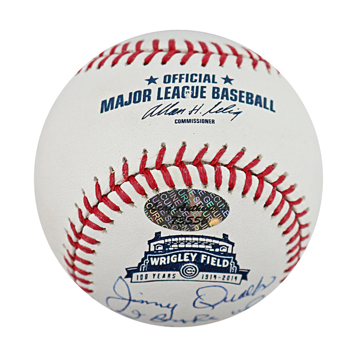 Jimmy Qualls  Chicago Cubs Autographed Signed Inscribed Wrigley 100 Years Logo Baseball (Leaf Auth)