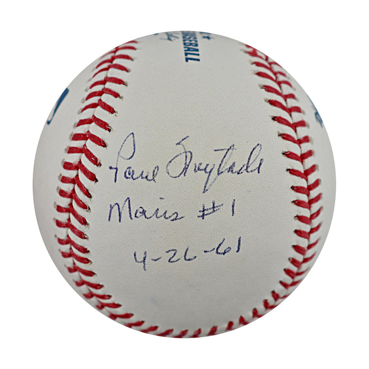 Paul Foytack, Jack Fisher & Tracy Stallard Maris Milestone Pitches Multi Signed Autographed Inscribed OMLB Baseball (Stallard Enterprises Holo #1238)