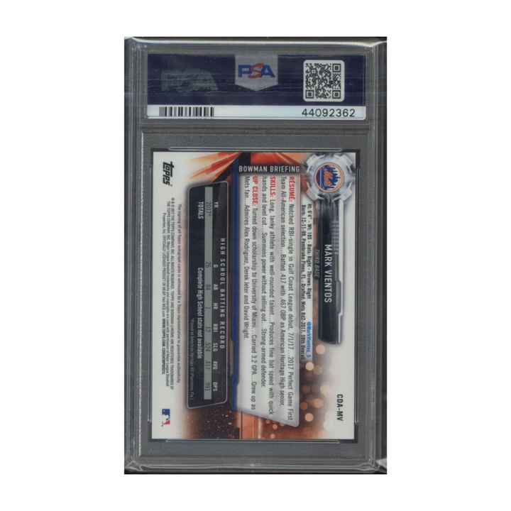 Mark Vientos New York Mets Autographed Signed 2017 Bowman Draft #CDAMV (PSA 8)