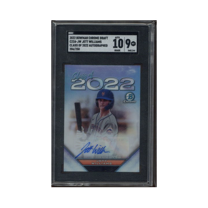 Jett Williams Mets Autographed Signed 2022 Bowman Chrome Draft 206/250 (SGC 9)