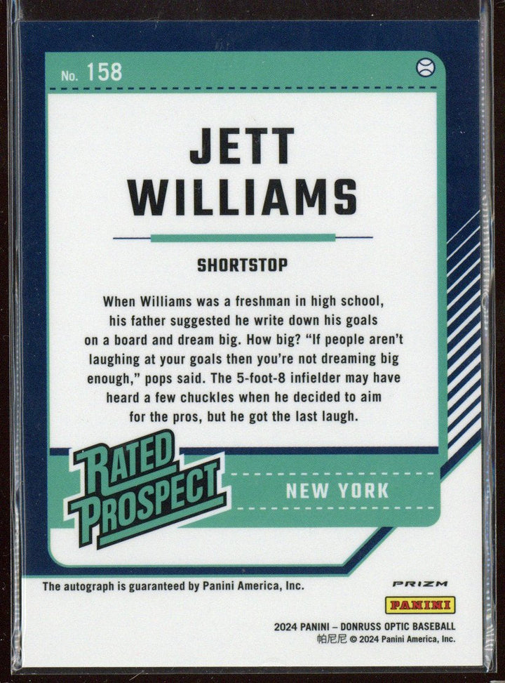 2024 Panini Donruss Optic Jett Williams #158 Refractor Auto Prospect (1)
