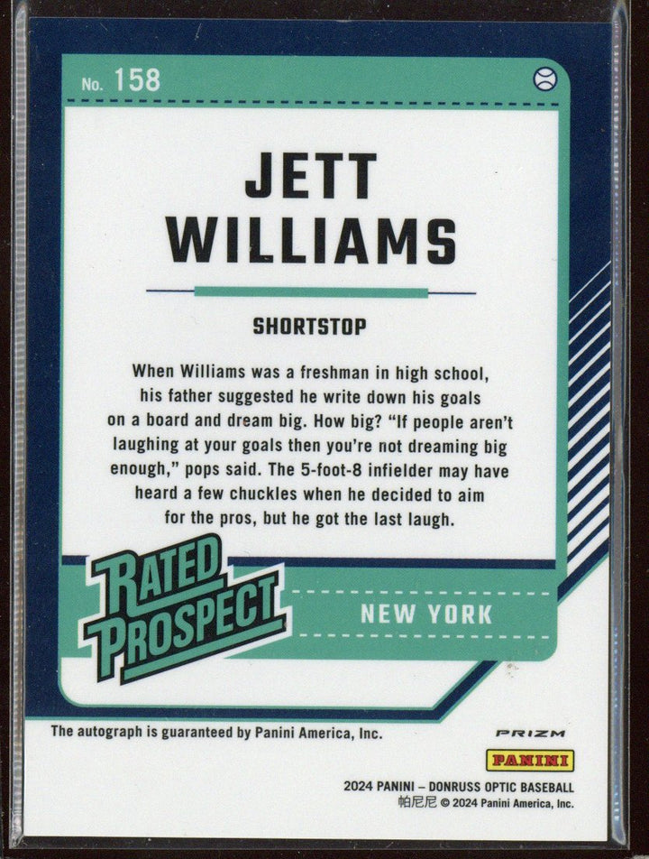 2024 Panini Donruss Optic Jett Williams #158 Refractor Auto Prospect (2)