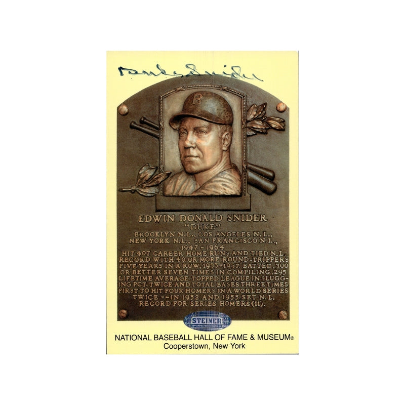 Duke Snider Autographed Signed 4x6 Plaque Card Cooperstown (Steiner COA)