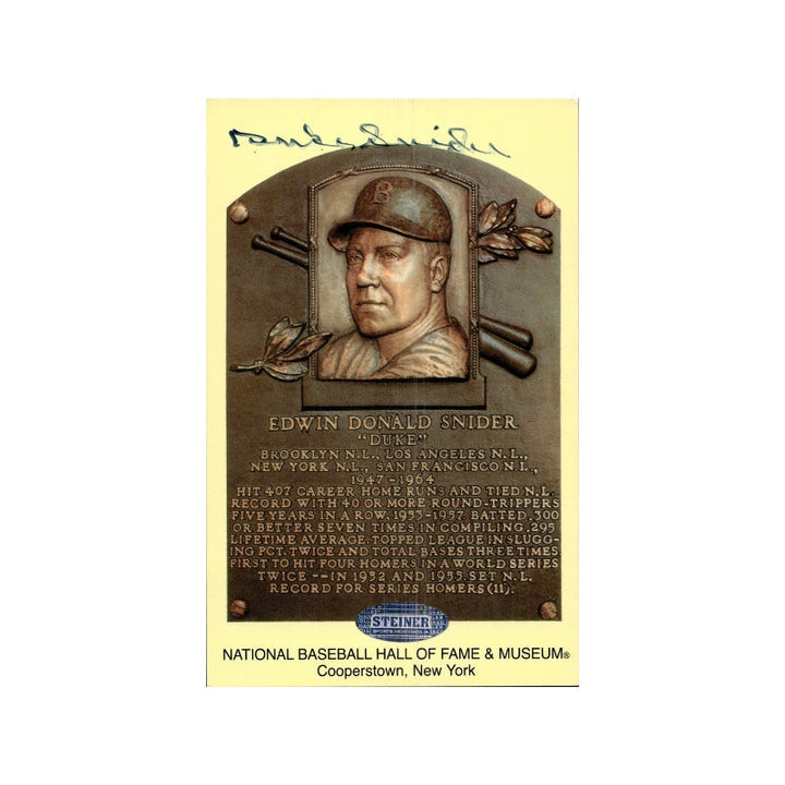 Duke Snider Autographed Signed 4x6 Plaque Card Cooperstown (Steiner COA)