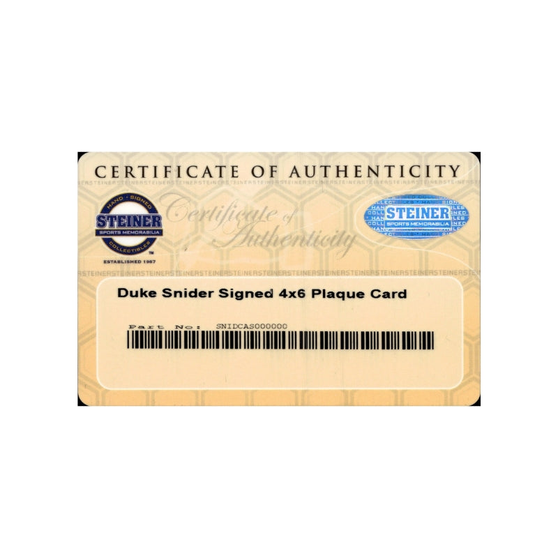 Duke Snider Autographed Signed 4x6 Plaque Card Cooperstown (Steiner COA)