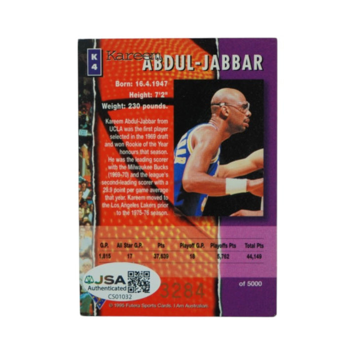1995 Futera #K4 Streetball Kareem Abdul-Jabbar Signed Trading Card JSA COA