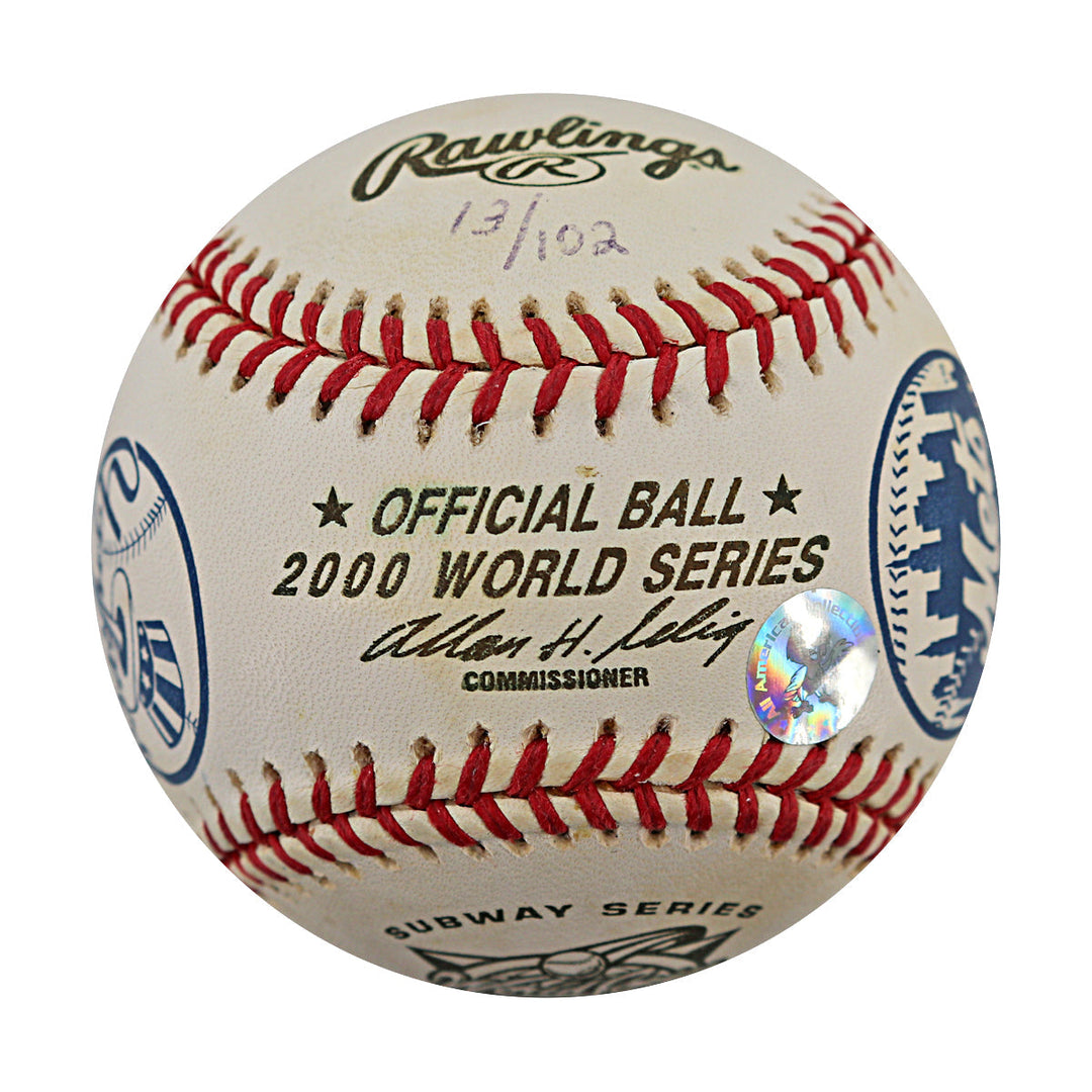 Derek Jeter, Joe Torre, & Bobby Valentine New York Yankees Mets Autographed Signed Inscribed 2000 World Series Logo Baseball LE 13/102 (All American Collectibles LOA)