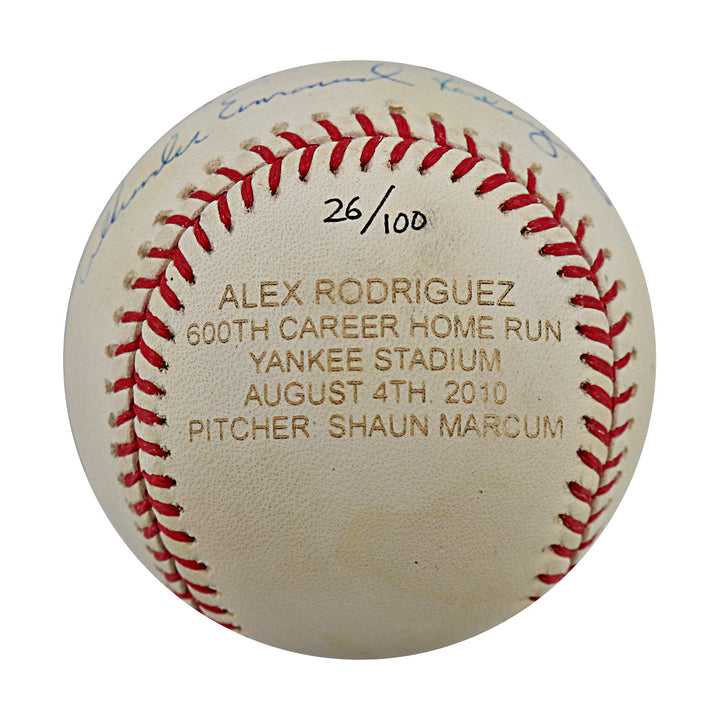 Alex Rodriguez New York Yankees Autographed Signed Inscribed Full Name 600th Career Home Run Engraved OMLB Baseball LE 26/100 (Arod Holo)