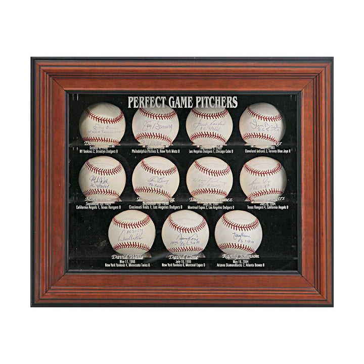 Koufax, Larsen, Johnson, Rogers Perfect Game Pitchers Multi Signed Autographed Inscribed 11 Baseball Case (All American Collectibles COAs)