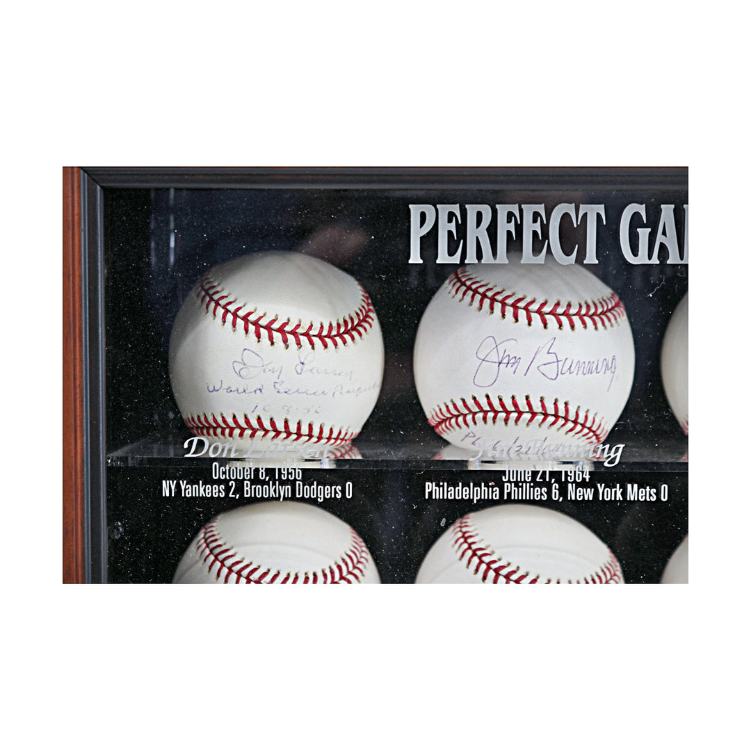 Koufax, Larsen, Johnson, Rogers Perfect Game Pitchers Multi Signed Autographed Inscribed 11 Baseball Case (All American Collectibles COAs)