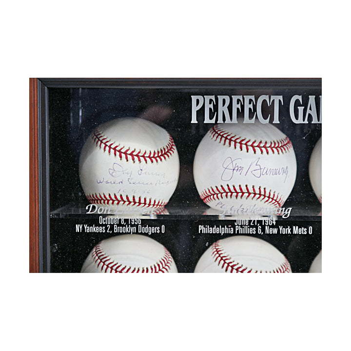 Koufax, Larsen, Johnson, Rogers Perfect Game Pitchers Multi Signed Autographed Inscribed 11 Baseball Case (All American Collectibles COAs)