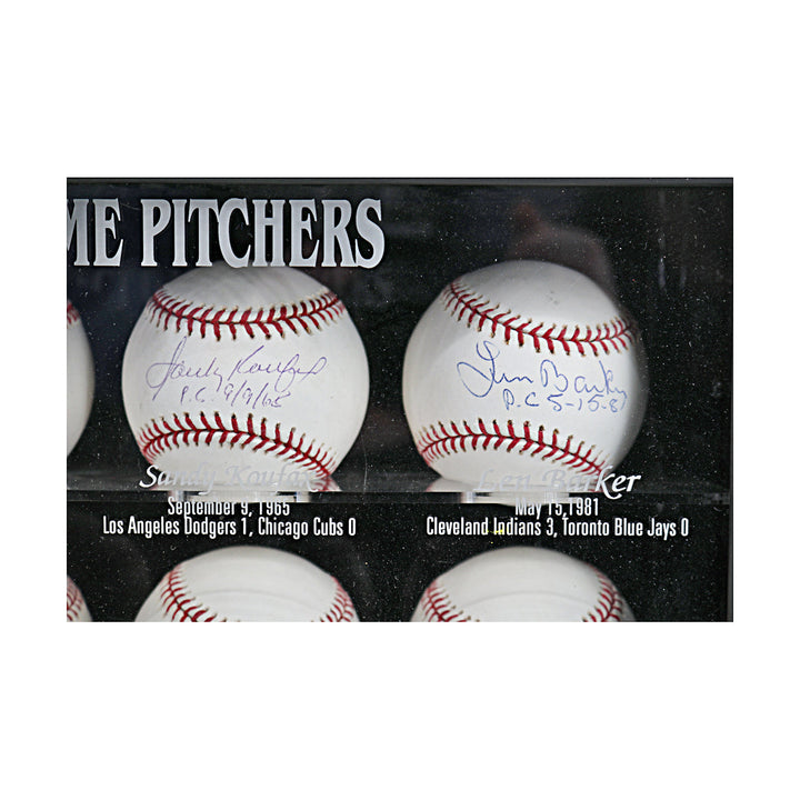 Koufax, Larsen, Johnson, Rogers Perfect Game Pitchers Multi Signed Autographed Inscribed 11 Baseball Case (All American Collectibles COAs)