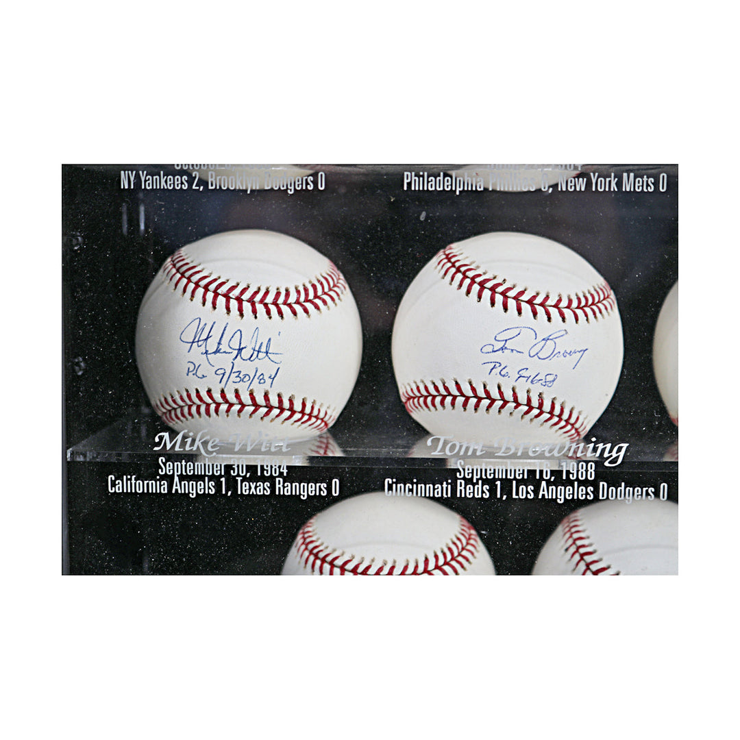 Koufax, Larsen, Johnson, Rogers Perfect Game Pitchers Multi Signed Autographed Inscribed 11 Baseball Case (All American Collectibles COAs)