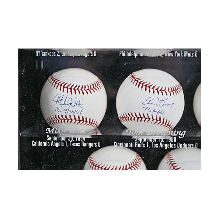 Koufax, Larsen, Johnson, Rogers Perfect Game Pitchers Multi Signed Autographed Inscribed 11 Baseball Case (All American Collectibles COAs)
