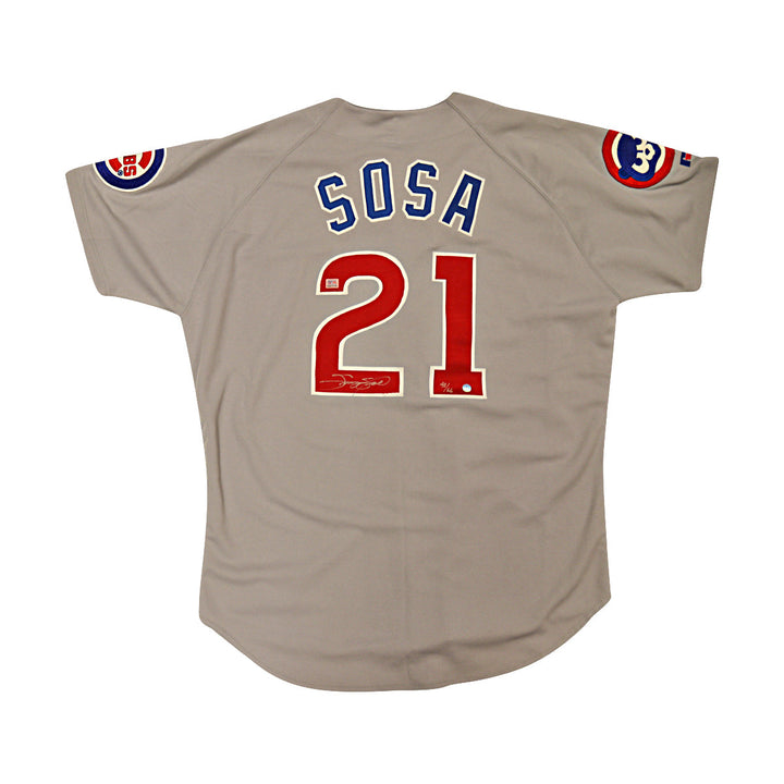 Sammy Sosa Chicago Cubs Autographed Signed Grey Russell Authentic Jersey LE 40/66 (Goldin Holo)