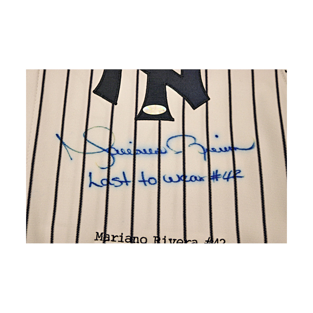 Mariano Rivera New York Yankees Autographed Signed Inscribed Stat Embroidered Majestic Authentic Jersey LE 8/42 (All American Collectibles COA)