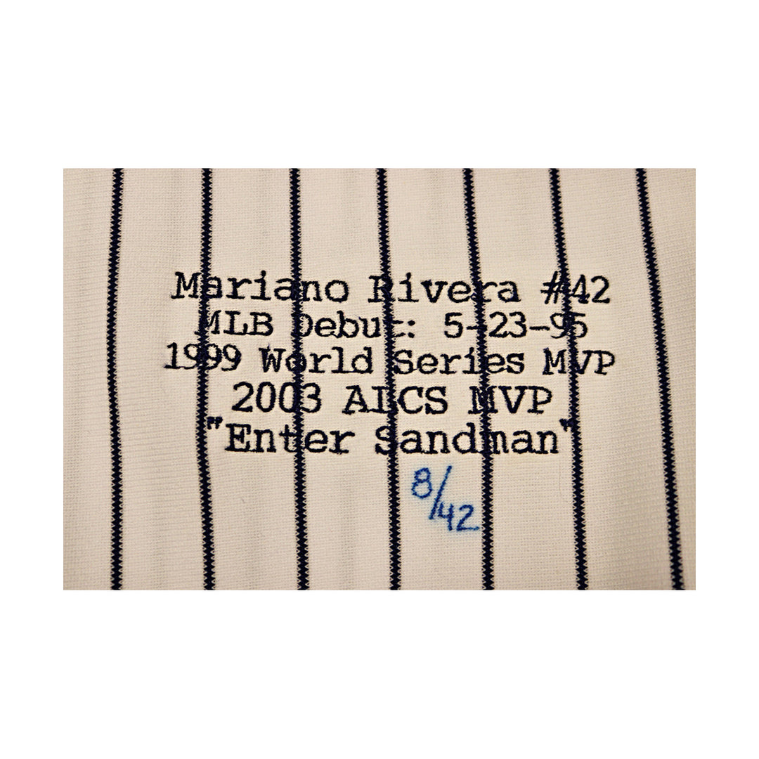 Mariano Rivera New York Yankees Autographed Signed Inscribed Stat Embroidered Majestic Authentic Jersey LE 8/42 (All American Collectibles COA)