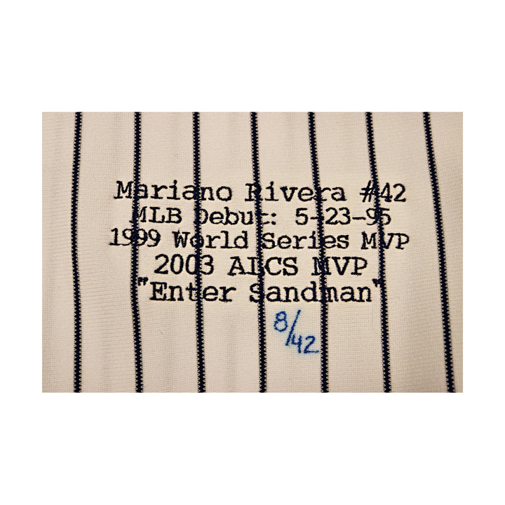 Mariano Rivera New York Yankees Autographed Signed Inscribed Stat Embroidered Majestic Authentic Jersey LE 8/42 (All American Collectibles COA)