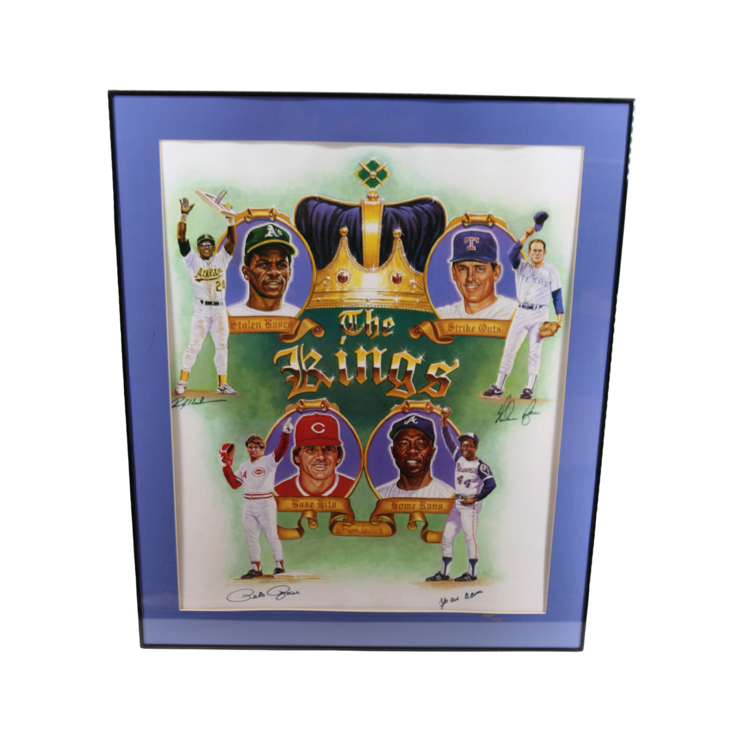 Aaron, Rose, Henderson, Ryan Autographed Signed Framed Ron Lewis Litho (JSA LOA)
