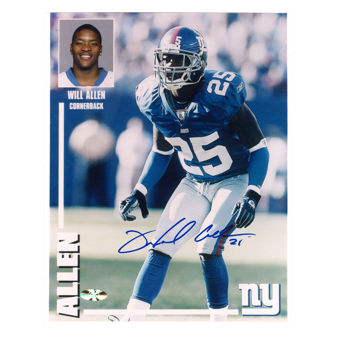 Will Allen New York Giants Autographed Signed 8x10 Photo (All American Collectibles COA) B
