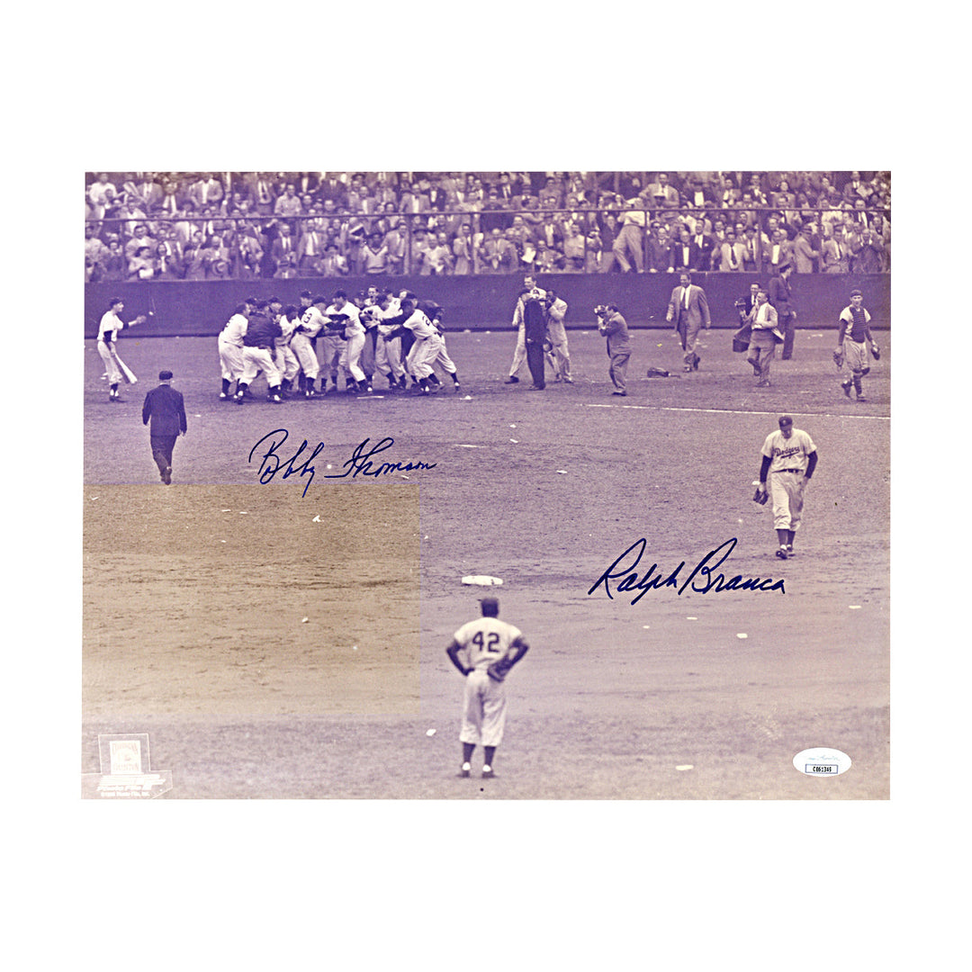 Ralph Branca Bobby Thomson Dodgers Giants Autographed Signed 11x14 Photo (JSA COA #CE61349)