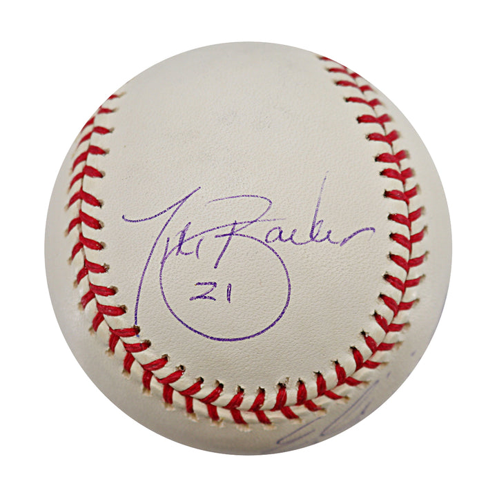 Eli Manning Tiki Barber New York Giants Autographed OMLB Baseball Steiner COA