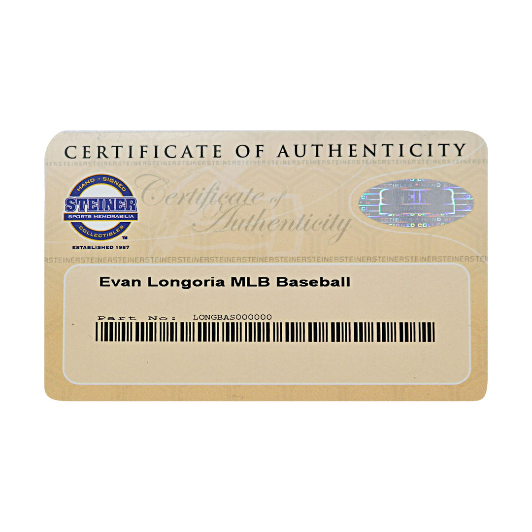 Evan Longoria Tampa Bay Rays Autographed OMLB Baseball Steiner COA