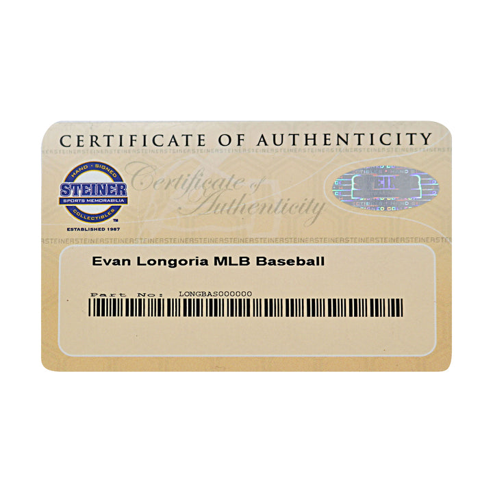 Evan Longoria Tampa Bay Rays Autographed OMLB Baseball Steiner COA