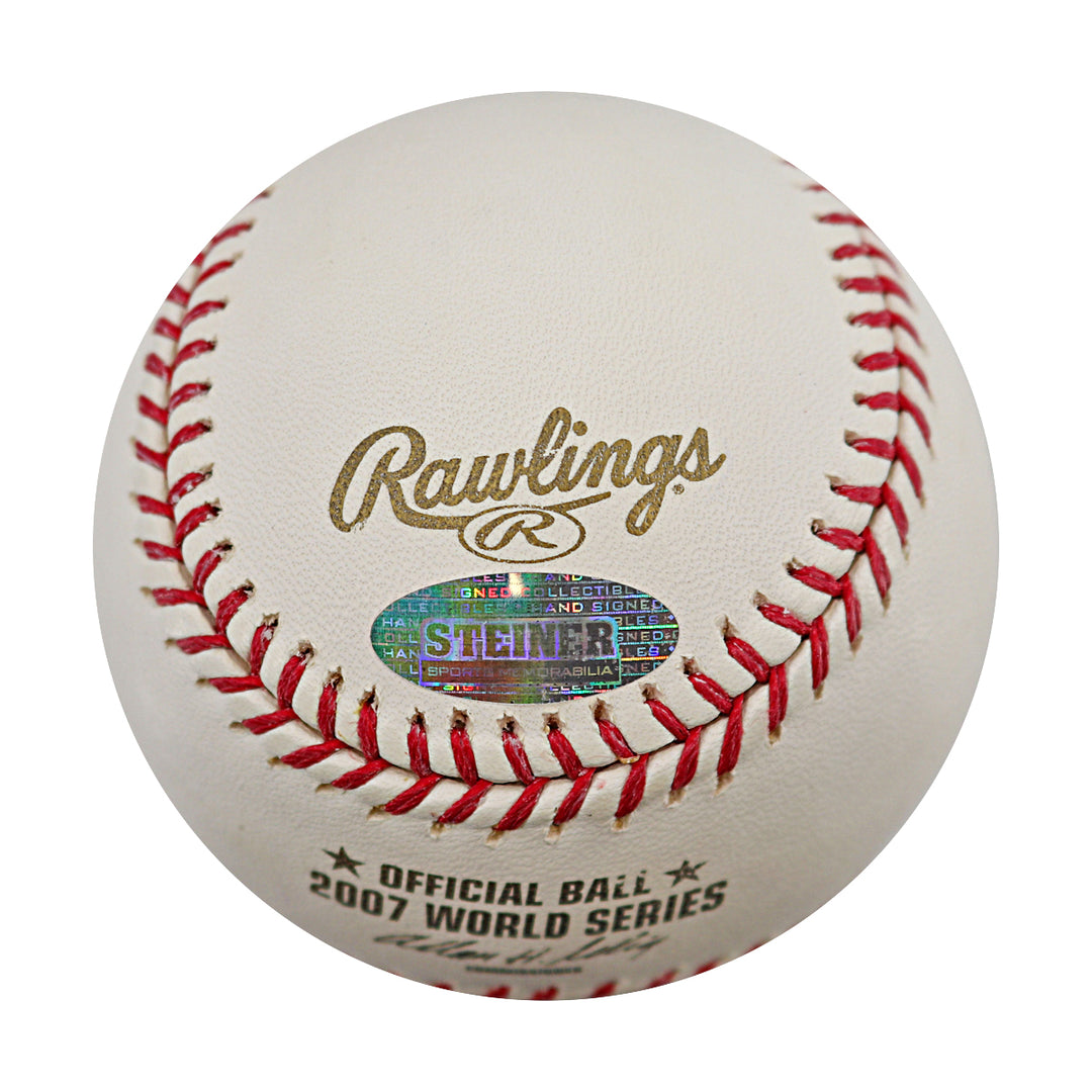 Manny Ramirez Red Sox Autographed 2007 World Series Logo Baseball Steiner COA
