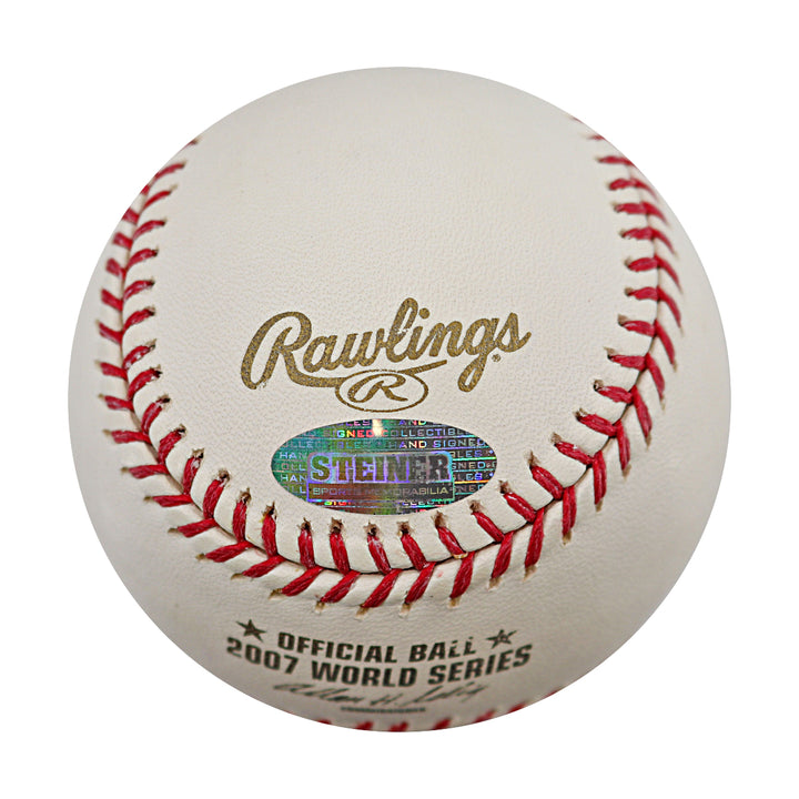 Manny Ramirez Red Sox Autographed 2007 World Series Logo Baseball Steiner COA