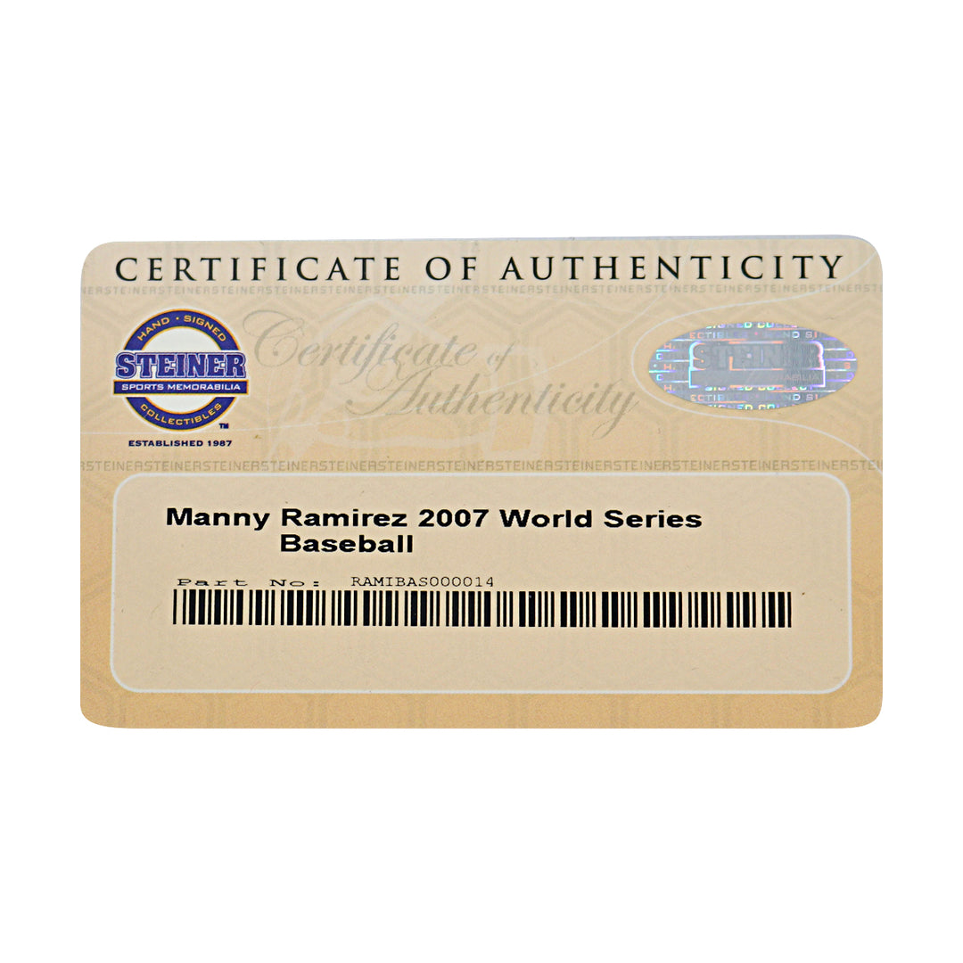 Manny Ramirez Red Sox Autographed 2007 World Series Logo Baseball Steiner COA