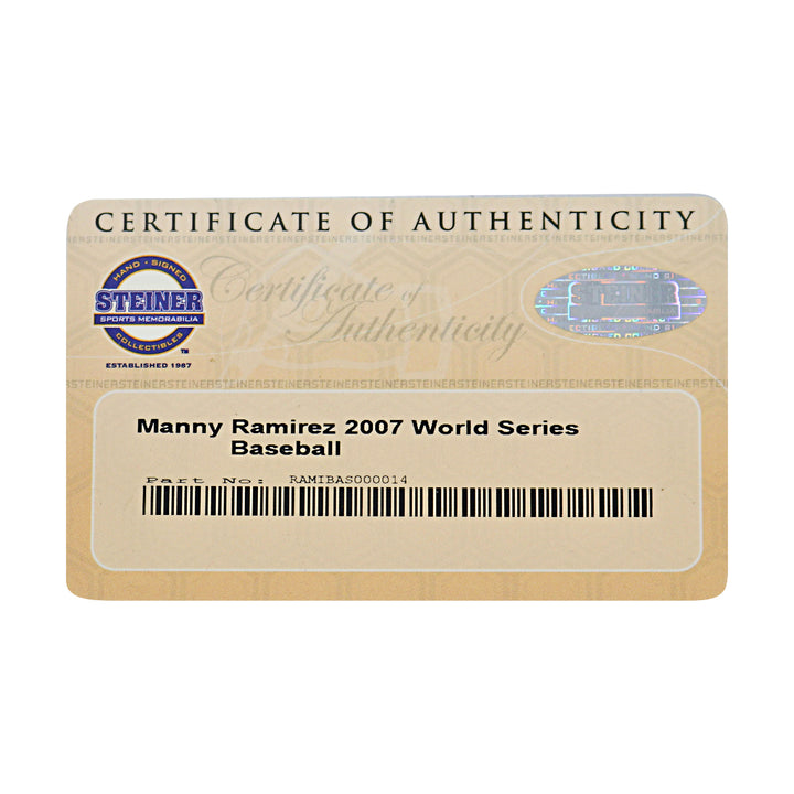 Manny Ramirez Red Sox Autographed 2007 World Series Logo Baseball Steiner COA