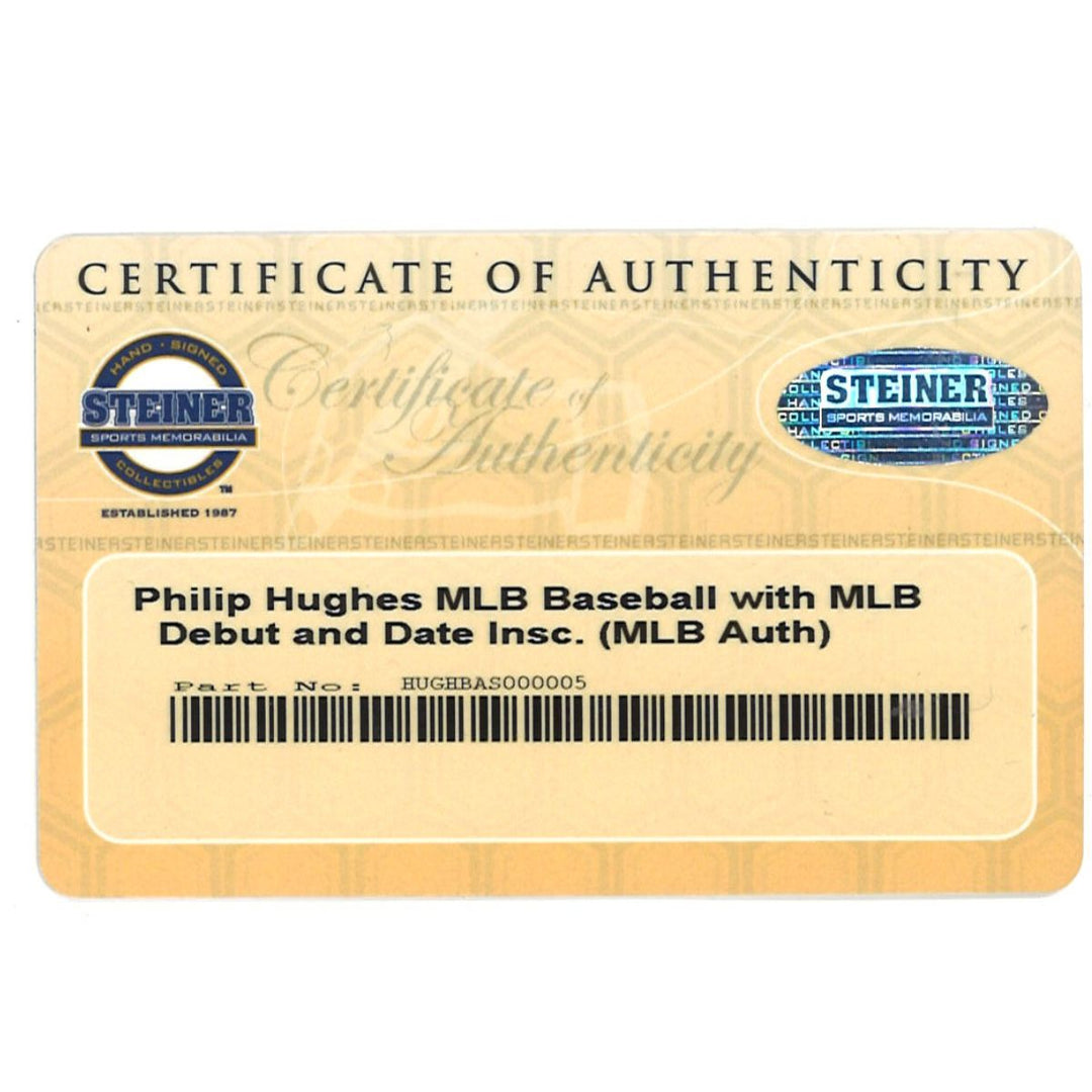 Phil Hughes New York Yankees Autographed Inscribed OMLB Baseball Steiner COA