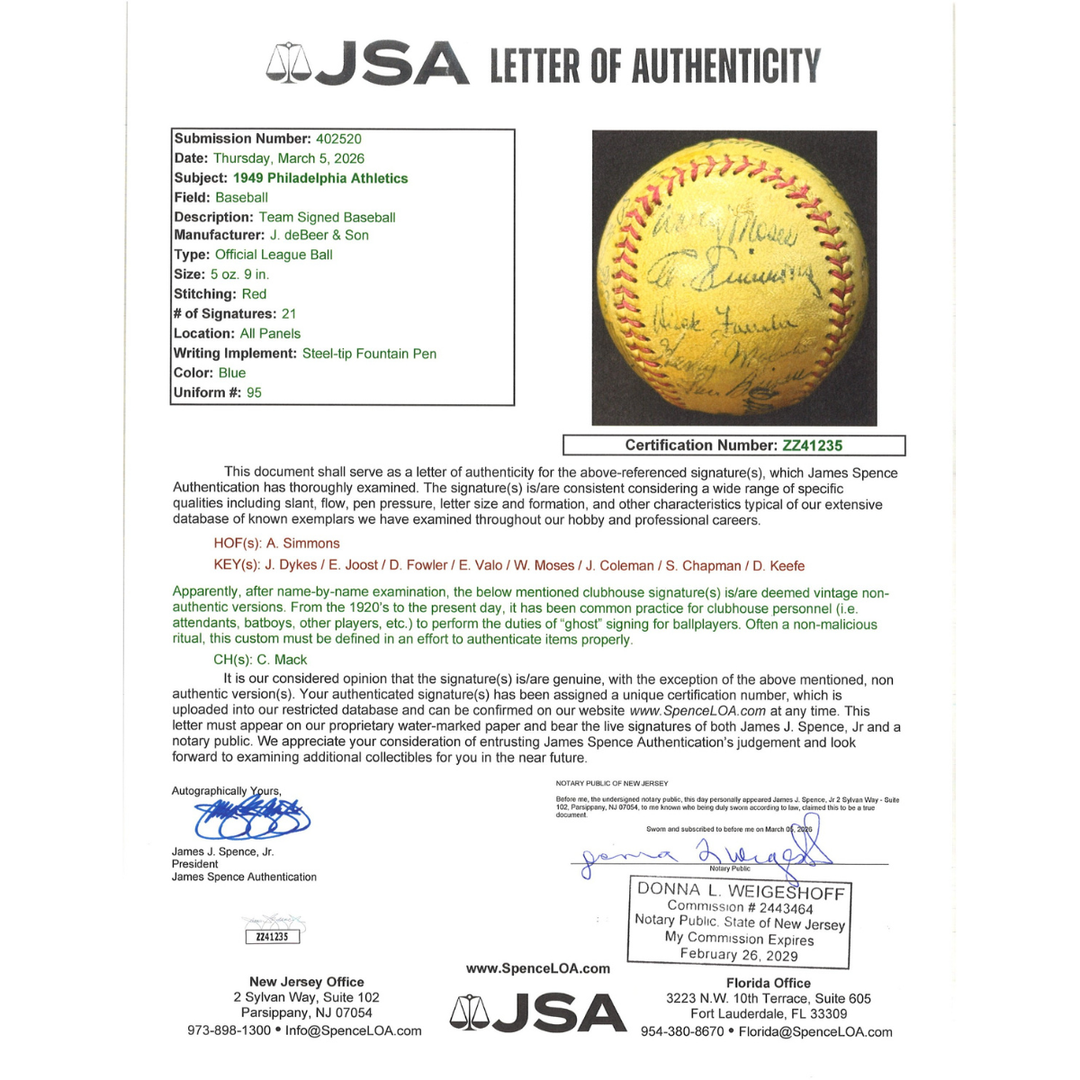 1949 Philadelphia A's Multi Signed Official League Baseball 21 Autos JSA LOA