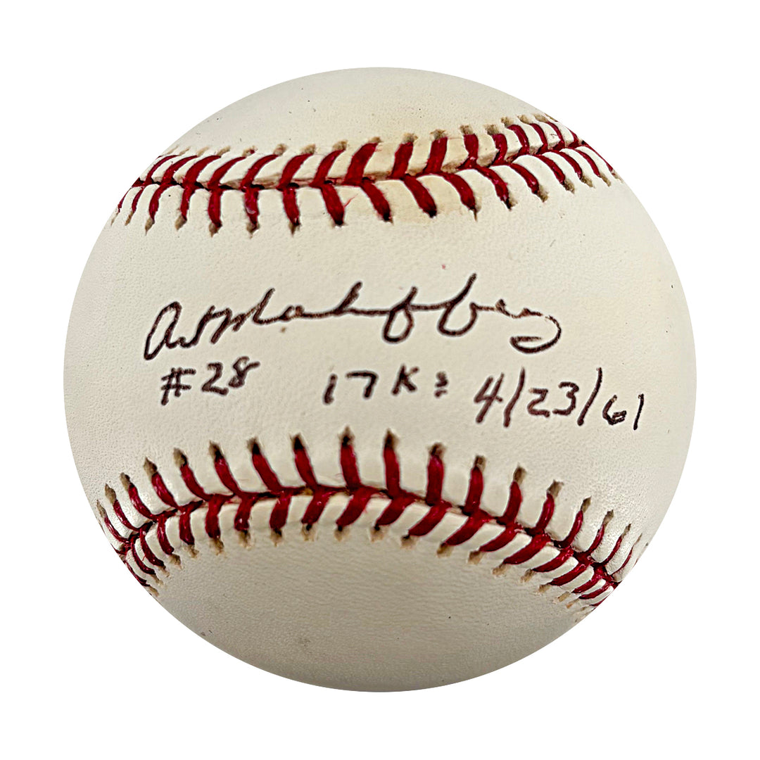 Art Mahaffey Philadelphia Phillies Autographed Inscribed OMLB Baseball JSA COA