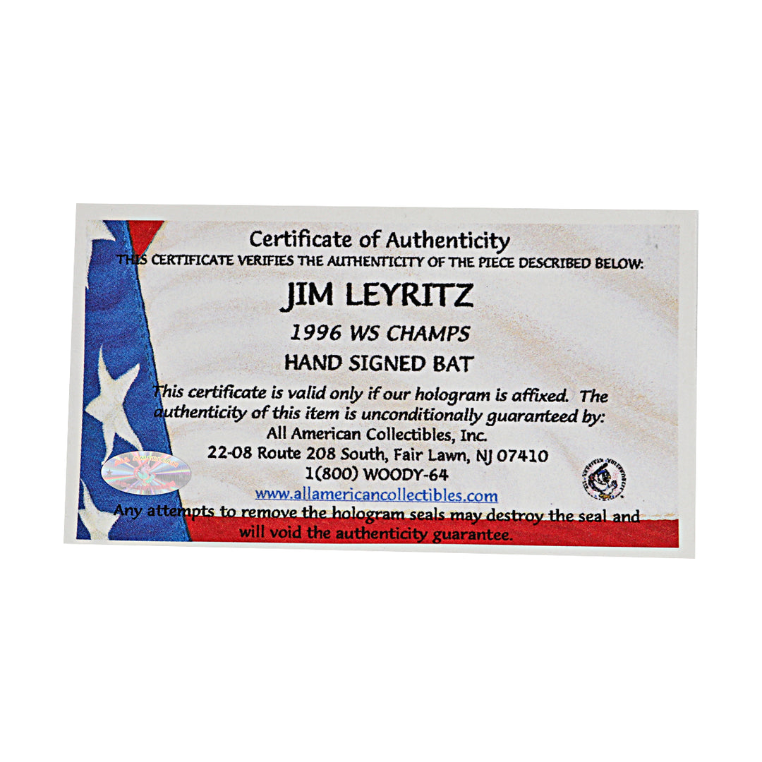 Jim Leyritz New York Yankees Signed Inscribed Game Model Bat All American COA