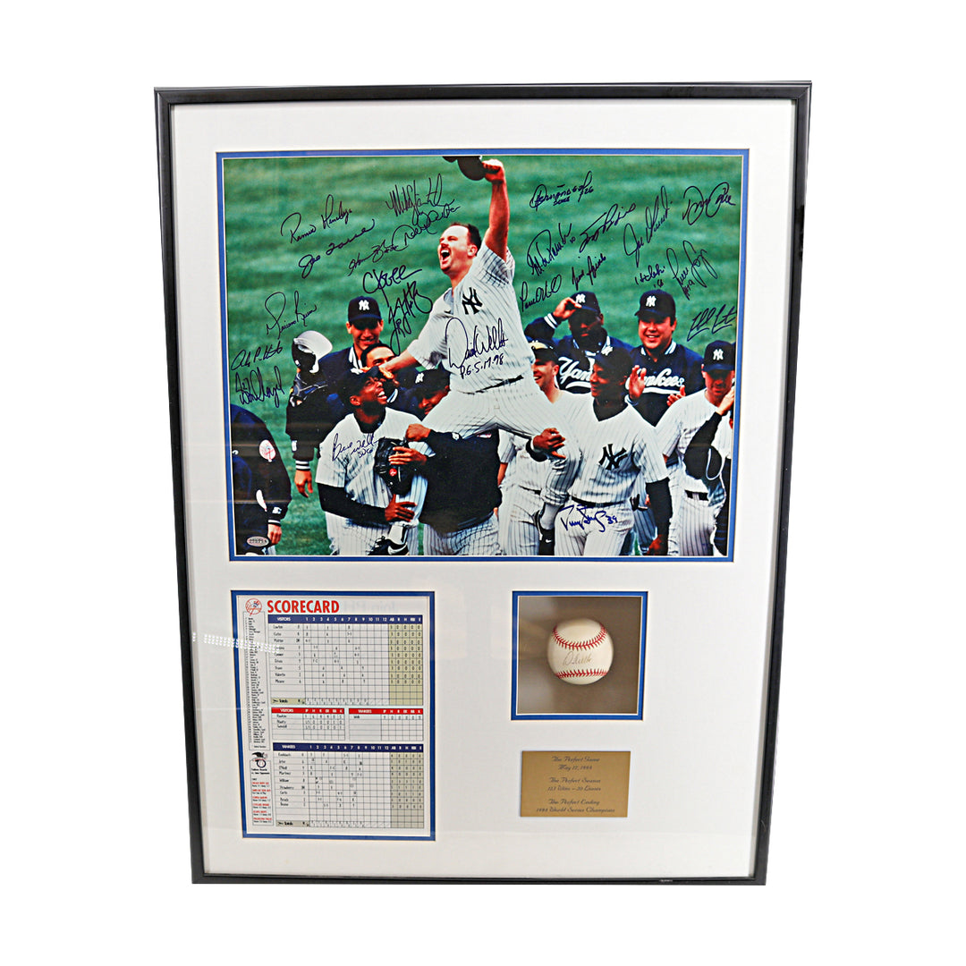 David Wells PG Yankees Team Signed Framed 16x20 & Baseball 23 Autos Steiner