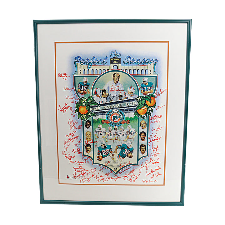1972 Dolphins Undefeated Multi Signed Framed Litho 26x33 /1972 All American LOA