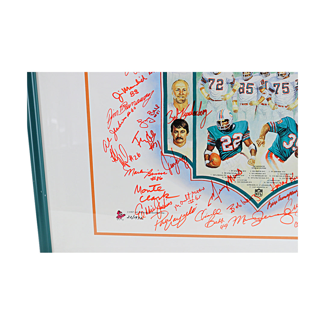 1972 Dolphins Undefeated Multi Signed Framed Litho 26x33 /1972 All American LOA