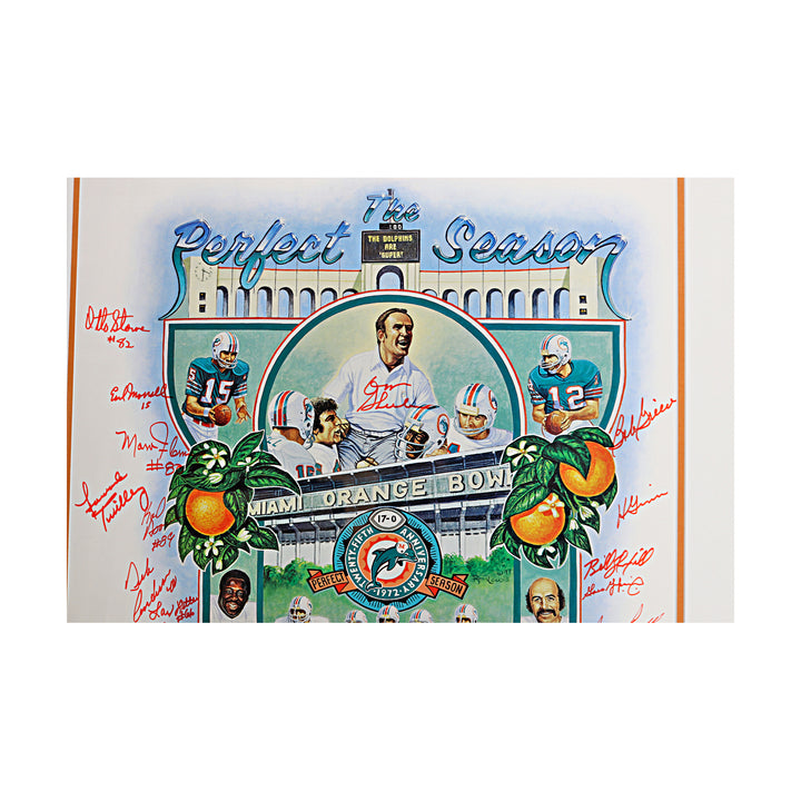 1972 Dolphins Undefeated Multi Signed Framed Litho 26x33 /1972 All American LOA