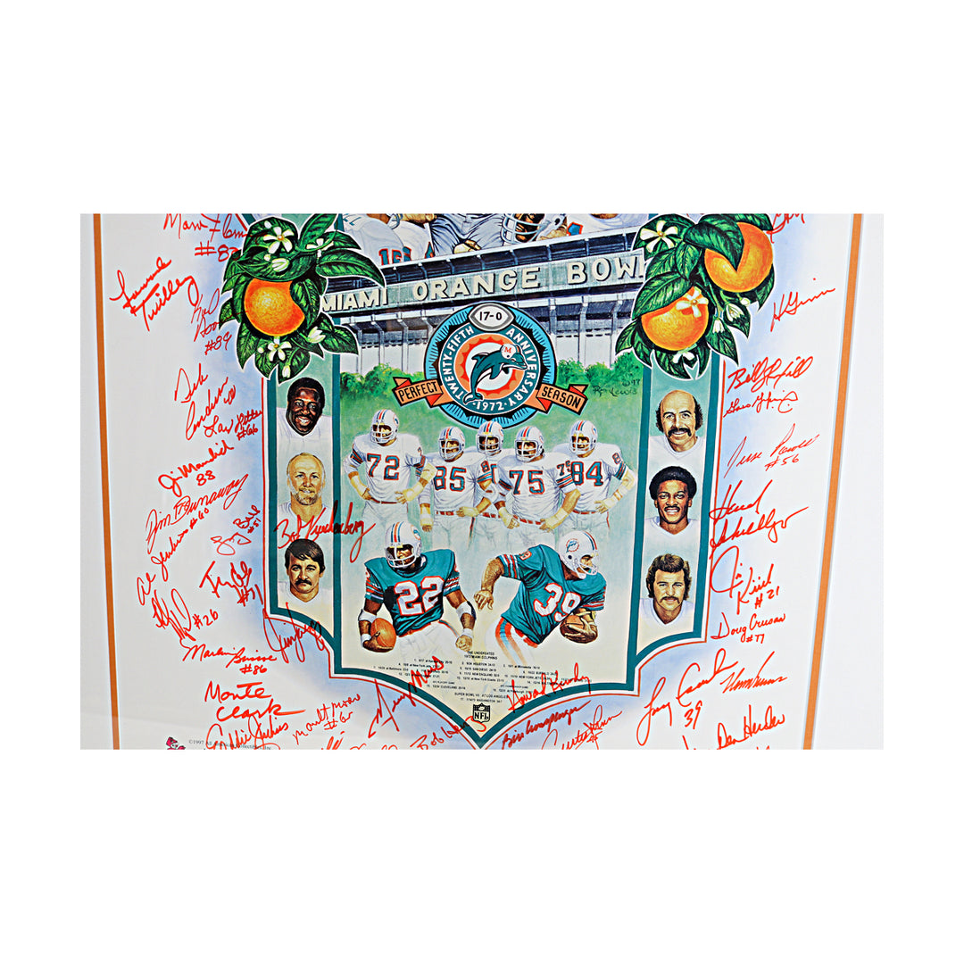 1972 Dolphins Undefeated Multi Signed Framed Litho 26x33 /1972 All American LOA