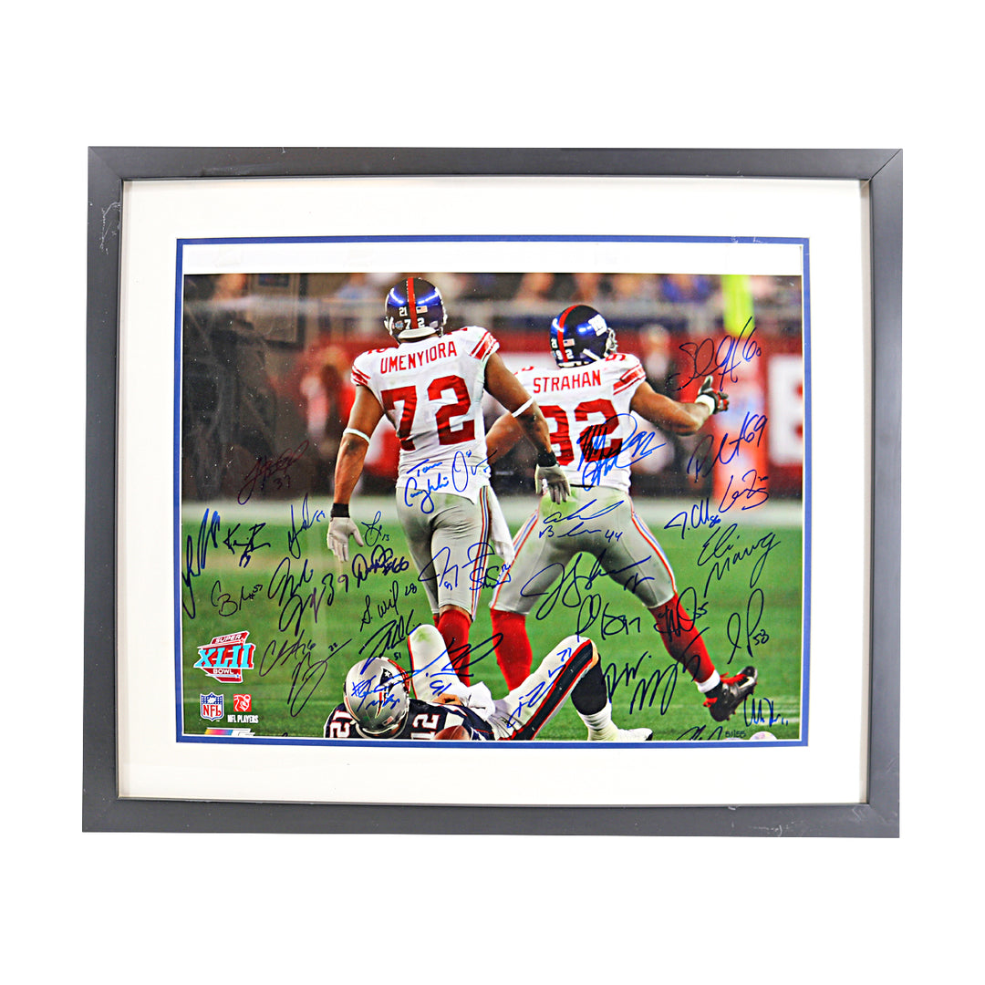 Giants 07 Super Bowl Champions Team Signed Framed 16x20 Photo LE/55 Steiner COA