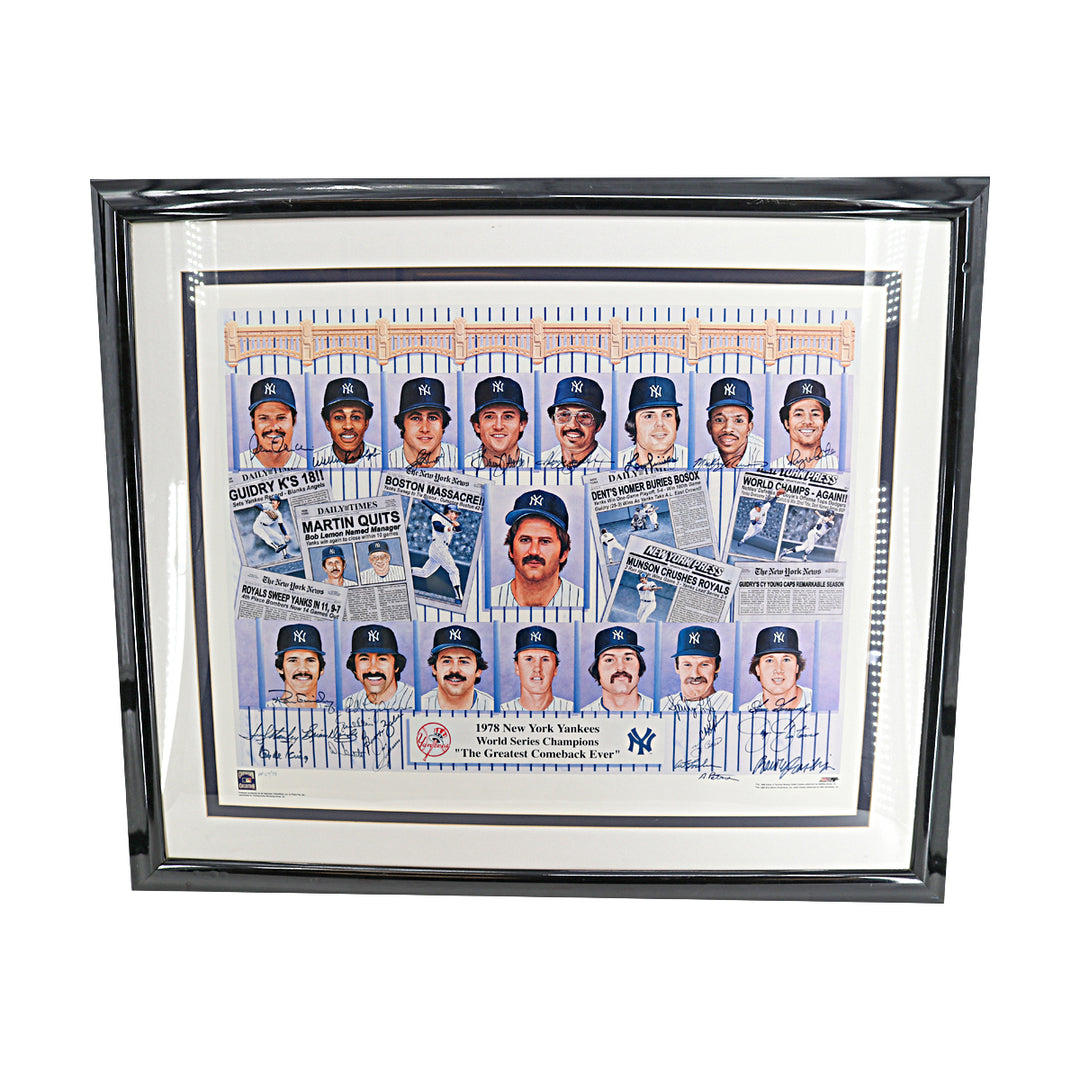 1978 Yankees Team Multi Signed Framed Ron Lewis Litho /78 30x36 All American LOA