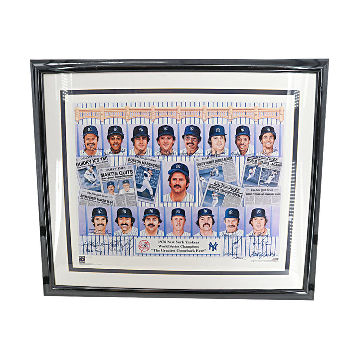 1978 Yankees Team Multi Signed Framed Ron Lewis Litho /78 30x36 All American LOA