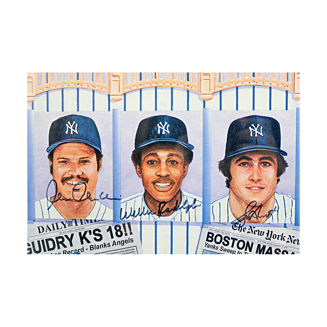 1978 Yankees Team Multi Signed Framed Ron Lewis Litho /78 30x36 All American LOA