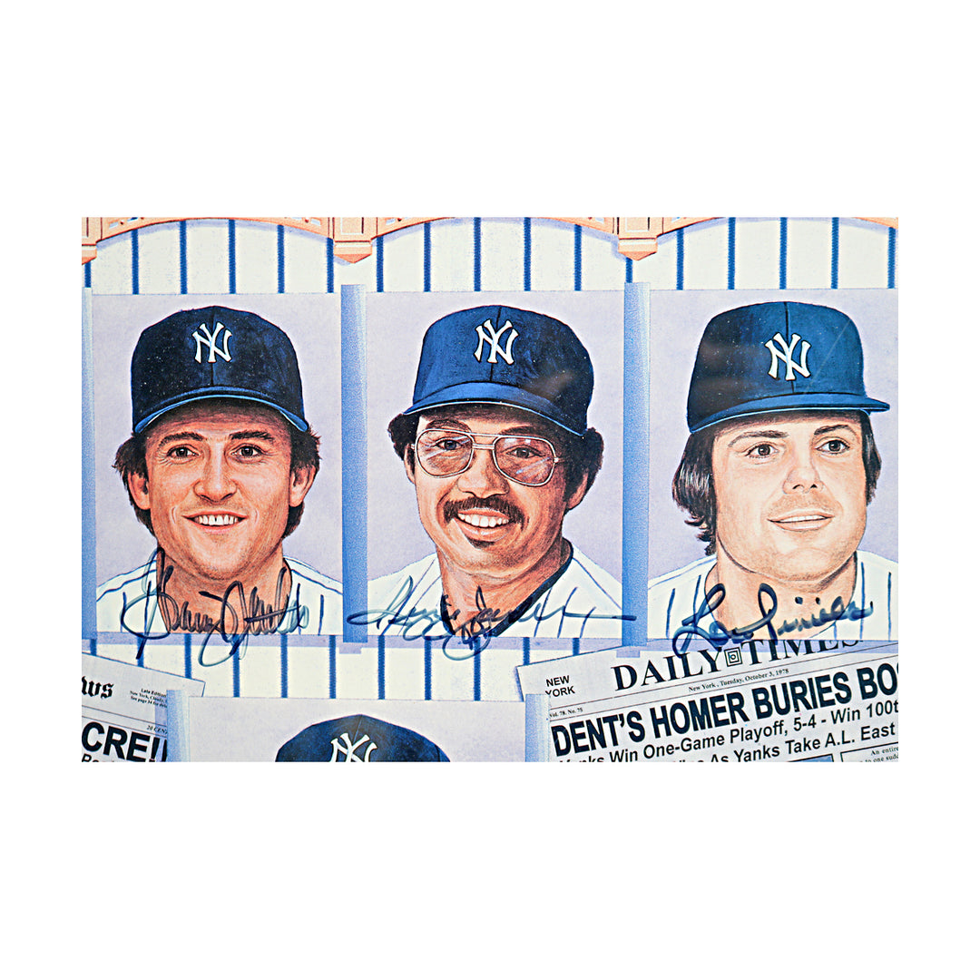1978 Yankees Team Multi Signed Framed Ron Lewis Litho /78 30x36 All American LOA