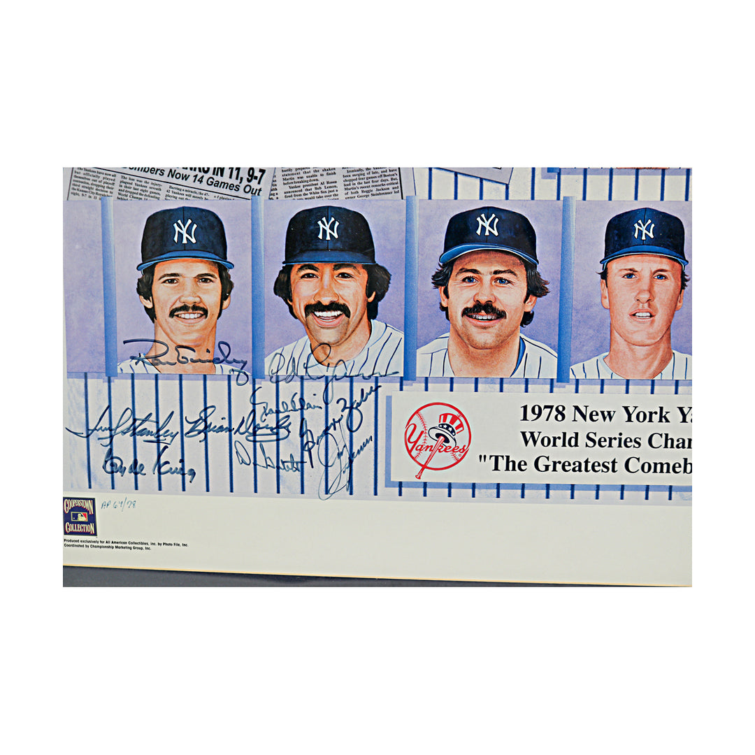 1978 Yankees Team Multi Signed Framed Ron Lewis Litho /78 30x36 All American LOA