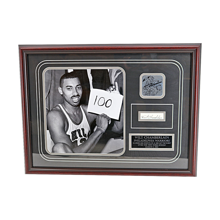 Wilt Chamberlain 76'ers Autographed Framed Cut Collage 100 Point Game JSA COA
