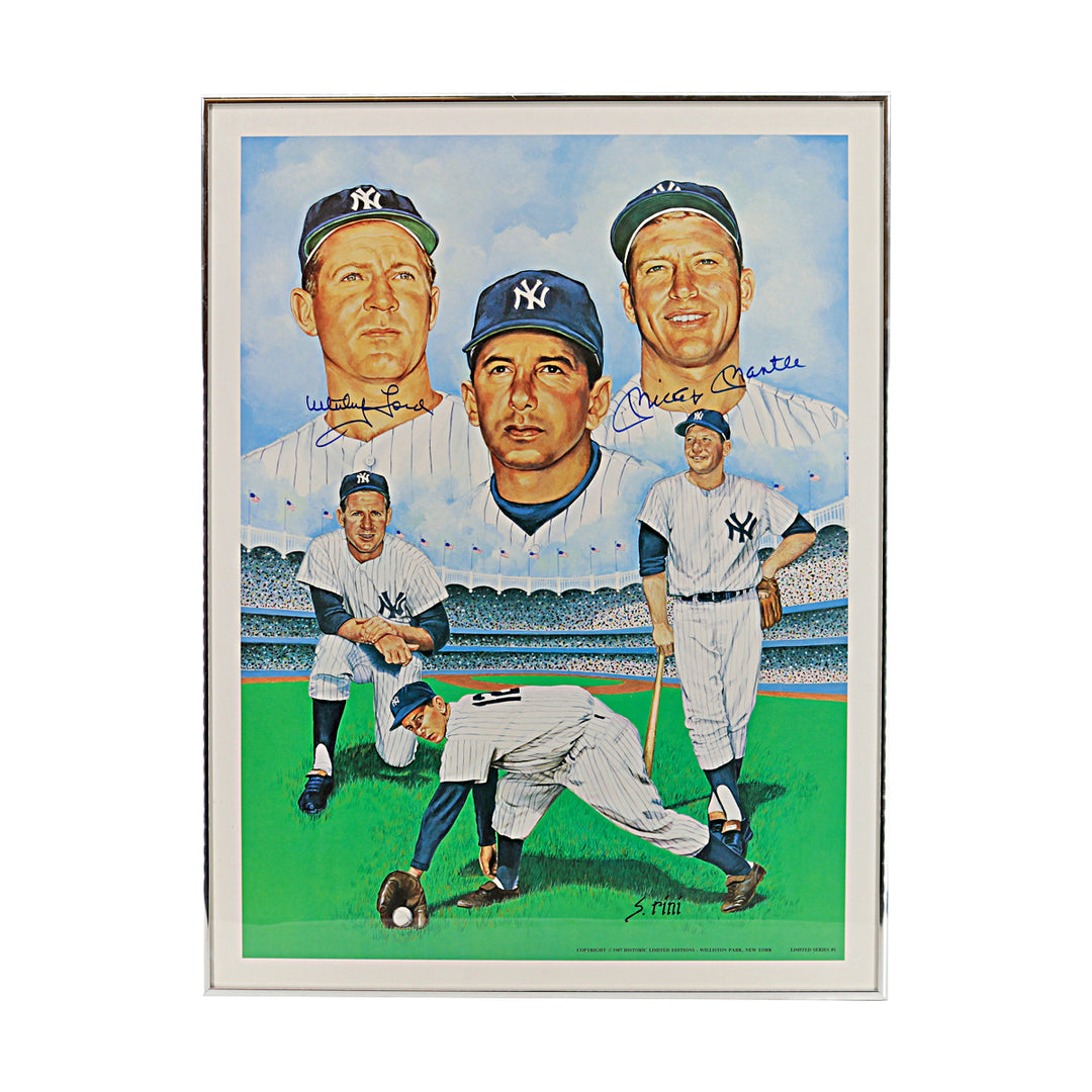 Mantle Ford New York Yankees Multi Signed Framed 17x23 LE Litho Photo JSA LOA